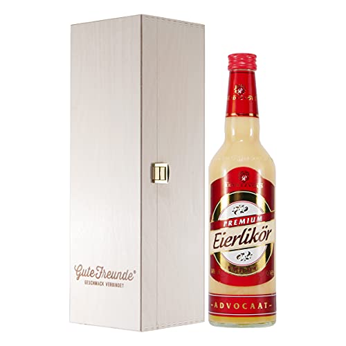 Rendezvous Eierlikör Advocaat -mild- mit Geschenk-Holzkiste von GUTE FREUNDE Geschmack verbindet