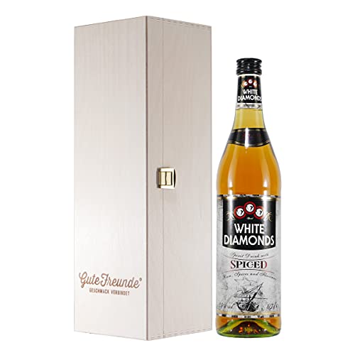 WHITE DIAMONDS spiced Spirit Drink with Rum mit Geschenk-Holzkiste von GUTE FREUNDE Geschmack verbindet