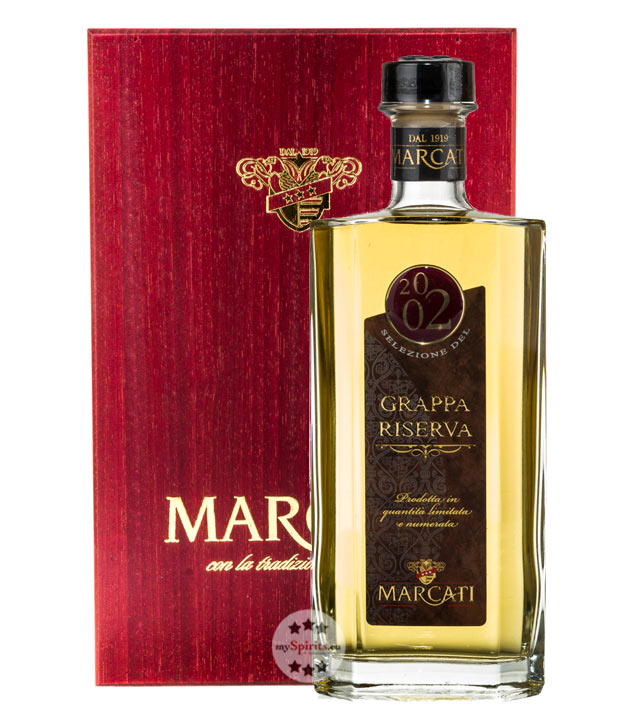 Marcati Grappa Riserva Jahrgang 2002 in Holzkiste (40 % vol., 0,5 Liter) von Gagliano Marcati