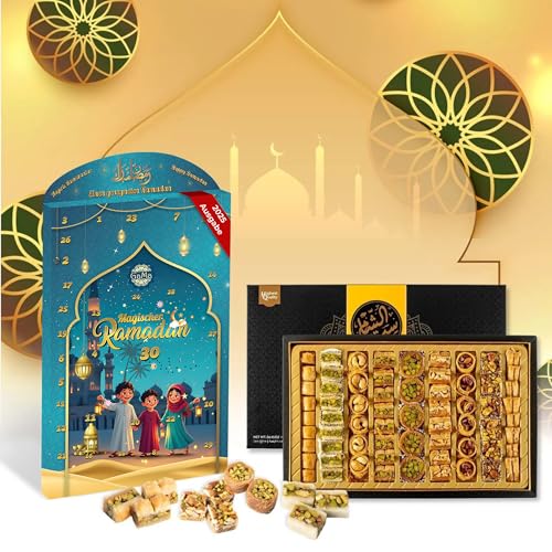 Eid Mubarak Kalender 2025 | Countdown Eid Kalender | Baklava 425g | Mubarak Advent 30 Tage Countdown | Geschenke für Kinder voller Spielzeug, Süßigkeiten und Quiz von Gama