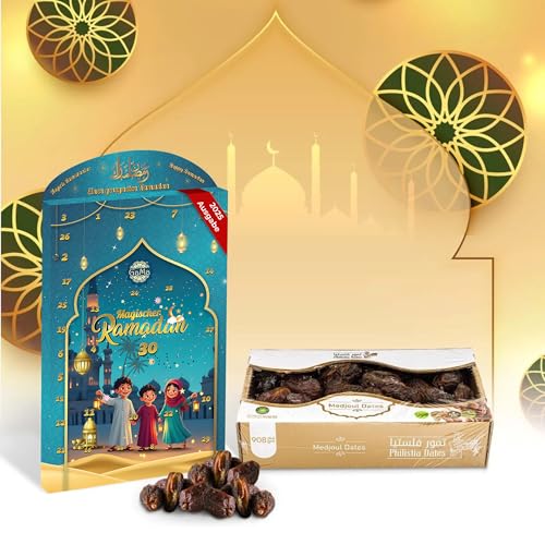 Eid Mubarak Kalender 2025 | Countdown Eid Kalender | Datteln 5 kg | 30 Tage Countdown Kalender Geschenk | Geschenke für Kinder voller Spielzeug, Süßigkeiten und Quiz von Gama