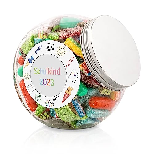 Einschulung Schulkind 2023 Süßigkeiten Dose | Fruchtgummi Einschulung Mix Box 1 kg | Schulanfang Geschenke für Mädchen Jungen | Kleines Einschulungsgeschenk von Gama