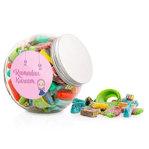 Fruchtgummi-Geschenkdose 1000g | Überraschungsmischung Bonbonglas für Ramadan | Süßigkeiten für Kinder & Erwachsene | mit wählbarem Ramadan-Aufkleber (Mädchen) von Gama