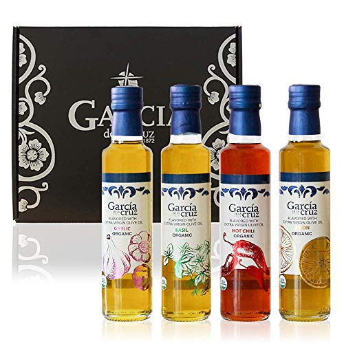 GARCÍA DE LA CRUZ - Natives Bio-Olivenöl extra, Geschenkset, aromatisiertes Öl, Knoblauch, Basilikum, Chili und Zitrone, aus Spanien, Montes de Toledo, Glasflaschen, 4er Pack - 250 ml von García DE LA cruz 1872