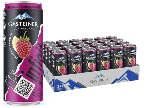 Gasteiner 100% natural | 330ml Dosen | prickelndes Wasser mit Fruchtsaft | Kohlensäurehaltig | Einweg (330 ml (24er Pack), Himbeere/Zitrone) von GASTEINER