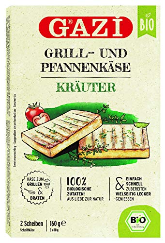 Gazi BIO Grill- und Pfannenkäse Kräuter - 1x 160gramm - Pfannenkäse Pfanne Grillkäse Grill Ofenkäse Ofen 43% Fett in Schnittkäse Käse mikrobielles Lab nachhaltig Halal vegetarisch glutenfrei von Gazi