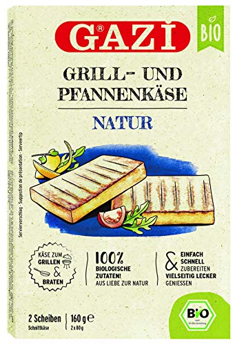 Gazi BIO Grill- und Pfannenkäse Natur - 10x 160gramm - Pfannenkäse Pfanne Grillkäse Grill Ofenkäse Ofen 43% Fett Schnittkäse Käse mikrobielles Lab nachhaltig Halal vegetarisch glutenfrei von Gazi