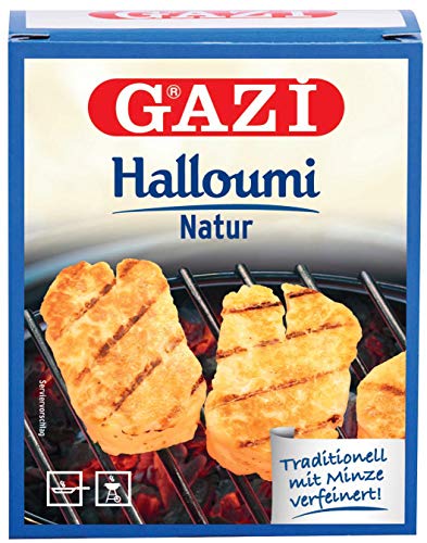 Gazi Halloumi Natur - 6x 250g - Pfannenkäse Pfanne Grillkäse Grill Ofenkäse Halloumikäse Ofen 43% Fett verfeinert mit Minze Schnittkäse Käse mikrobielles Lab Halal vegetarisch glutenfrei von Gazi