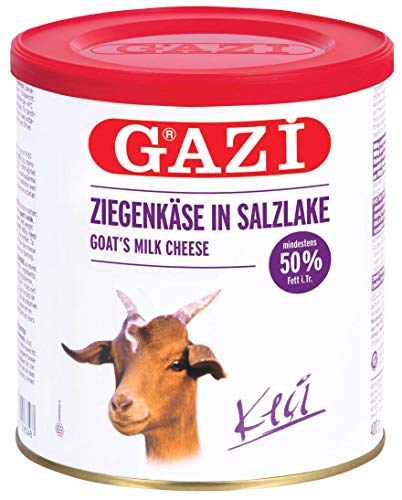 Gazi Ziegenkäse in Salzlake - 10x 400g Metalldose - Ziege Ziegen Käse Keci peyniri 50% Fett i.Tr. aus 100% Ziegenmilch, mild, mikrobielles Lab, vegetarisch, glutenfrei, zu Börek, zu Salat von Sattie