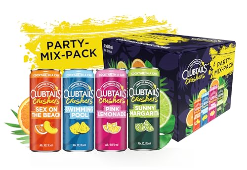 Clubtails |12er Party-Mix-Pack I 4 Sorten I Sex on the Beach I Swimming Pool I Sunny Margarita I Pink Lemonade I Fertig gemischt – Ready to drink I Alkoholhaltig (Alk. 10,1% Vol.) I 12 x 250 ml Dose von Geakv