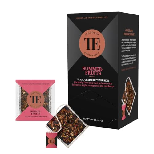 Teahouse Exclusives Luxury Tea Bag Sommerfrüchte, 15 Beutel - Natürlich aromatisierte Früchtetee-Mischung mit Hibiskus, Apfel, Orangenschalen und Himbeeren von Geakv