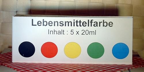 Lebensmittelfarbe, flüssig (schwarz,rot,gelb,grün,blau) SET 5 x 20ml von Geko