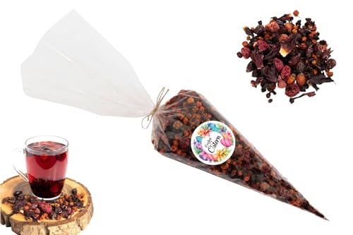 Gelviu Bio-Früchtetee ohne Zucker, Teemischung lose 500g, Himbeertee ohne Aroma, Früchteteemischung, Tee Mischung mit Hagebutten, Ebereschen und roter Johannisbeeren- Vegan (Frohe Ostern) von Gelviu