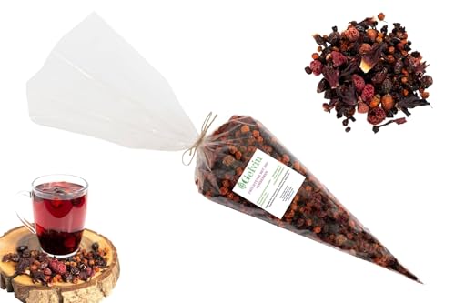 Gelviu Bio-Früchtetee ohne Zucker, Teemischung lose 500g, Himbeertee ohne Aroma, Früchteteemischung, Tee Mischung mit Hagebutten, Ebereschen und roter Johannisbeeren- Vegan (Label) von Gelviu