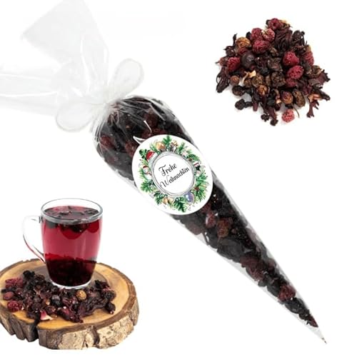 Gelviu Loser Früchtetee mit Stachelbeeren, Himbeeren und Johannisbeeren - Tee früchte lose 500g - Geschenksets für männer - Tee-Mischung ohne aroma – koffeinfrei- Vegan (Frohe Weihnachten) von Gelviu