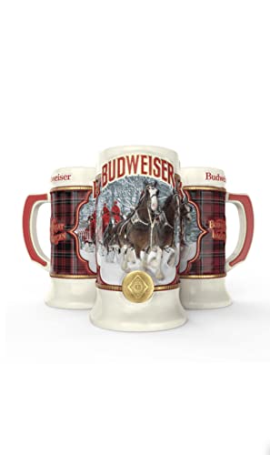 2021 Budweiser Plaid Holiday Christmas Stein, Rot, Weiß, Schwarz, Gold, 17,8 cm H x 8,9 cm B von Budweiser