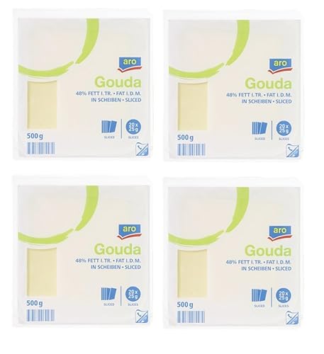 4x Gouda jung 48% Fett in Tr., 10 x 10 cm Scheiben gekühlt - 500 g Packung aro von Generic