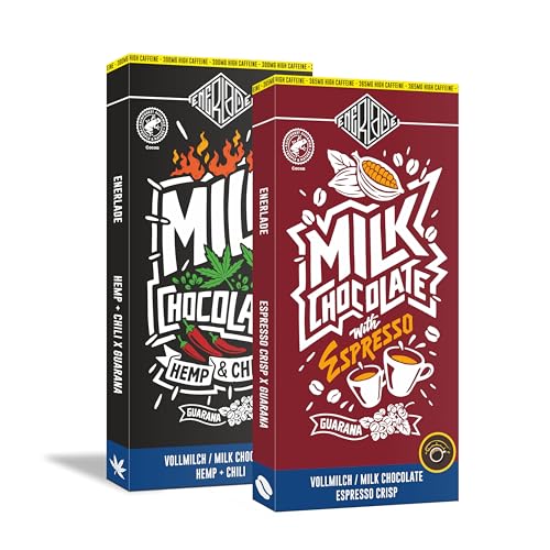 ENERLADE Vollmilch Duo (2 x 100 g) 1x Hanf & Chili + 1x Espresso - Guarana Schokolade - Koffein - Fair Trade - Energy - made in Germany von Generic