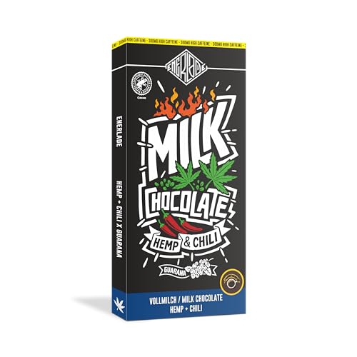 ENERLADE Vollmilch Hanf & Chili Crisp (1x 100 g) Guarana Schokolade - Koffein 300 mg - kein Nachgeschmack - Fair Trade - Energy - made in Germany von UOOTPC