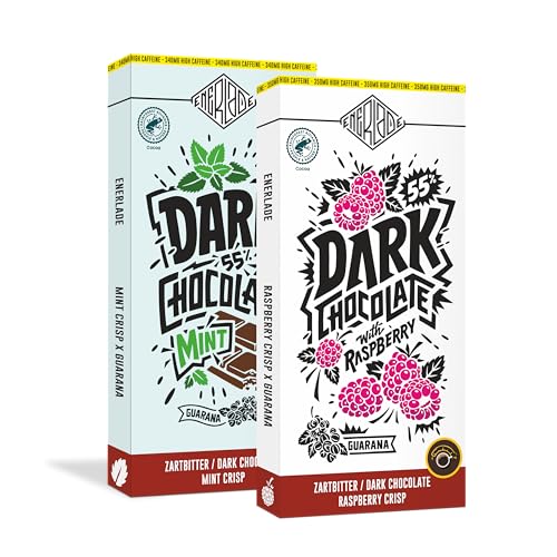 ENERLADE Zartbitter Bundle (10x 100 g) 5x Himbeer + 5x Minz Crisp - Guarana Schokolade - Koffein - kein Nachgeschmack - Vegan - Laktosefrei - Fair Trade - Energy - made in Germany von UOOTPC