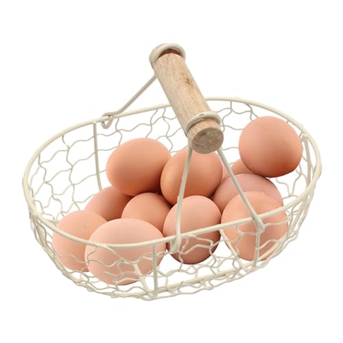 Egg Collection Basket - Small Fruit Basket, Vintage Bread Basket | Round Wire Egg Baskets with Farmhouse Design, Vintage Chicken Egg Basket, Egg Baskets for Fresh Eggs, Fruit, Bread, Hold 12 Eggs von Generic