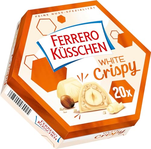 Ferrero Küsschen White Crispy – Knusprig geröstete Haselnüsse in leichter Creme umhüllt von weißer Schokolade und knusprigen Crispies – 1 Packung mit 20 Pralinen à 172 g von Generic