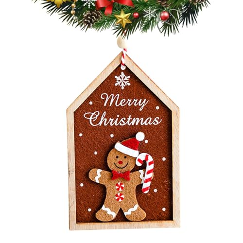 Lebkuchenhaus-Anhänger – Weihnachts-Lebkuchenmann aus Holz, Filz, Weihnachtsbaumschmuck, Zubehör, Anhänger | 2D-Weihnachtsbaumschmuck, hausförmiger Weihnachtsbaumschmuck für von Generic