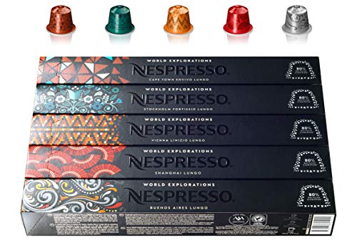 Nespresso World Explorations Pack: Envivo Lungo, Fortissio Lungo, Linizio Lungo, Shanghai Lungo, Buenos Aires Lungo, 50 Kapseln von Nespresso