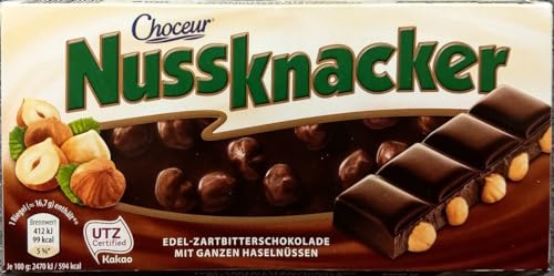 Nussknacker Zartbitter 100g - Tafel Zartbitterschokolade mit knackigen Haselnüssen - Intensiver und hochwertiger Genuss - Choceur von Generic