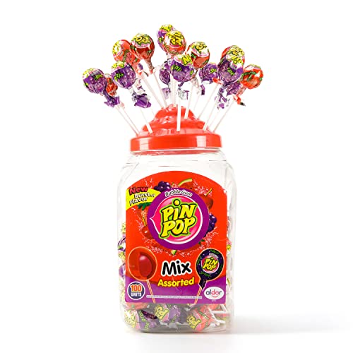 PIN POP Bubblegum Gefüllt Zentrum Lollipops (Gelatine Free) (Assorted Mix) von Generic