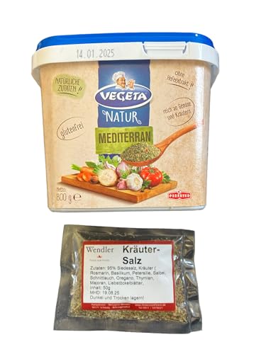 Podravka Vegeta Natur mediterran Gewürzmischung, Dose, (1 x 800 g) und 50g Wendlers Kräutersalz von BFYSYO