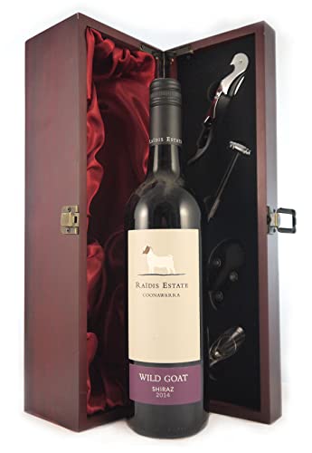 Raidis Estate The Wild Goat Shiraz 2014 Coonawarra in einer mit Seide ausgestatetten Geschenkbox, da zu 4 Weinaccessoires, 1 x 750ml von Generic