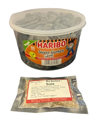 Super Gurken Salzig Lakritz 150 Stück / 1350g und 50g Wendlers Kräutersalz von Generic