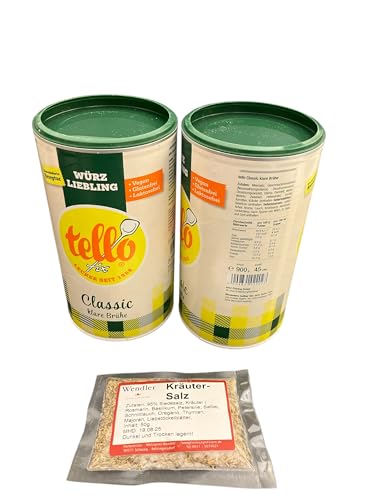 Tello fix Classic klare Brühe (2x900g = 1,8 kg) rein pflanzlich, vegan, lactosefrei und 50g Wendlers Kräutersalz von Generic