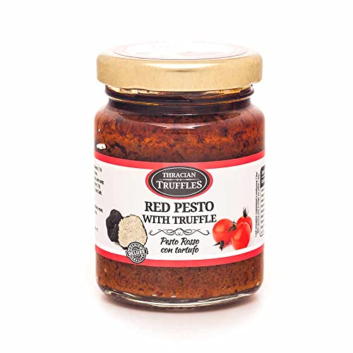 Tomatenpesto Rote Pesto Sauce mit schwarzem Trüffel, Chilischote, sonnengetrockneten Tomaten, Gourmet Pesto mit Trüffel, traditioneller italienischer Geschmack in einer cremigen Pasta Sauce (1 x 80 g) von Pesto