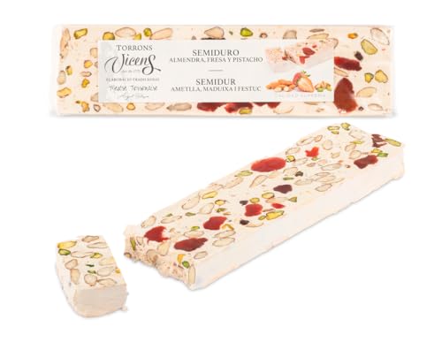 Vicens Agramunt's Torrons - Artisan Nougat Collection - Semi Hard Almond Nougat with Strawberry & Pistachio/Halbhartes Mandelnougat mit Erdbeere & Pistazie - 300gr (1 stück) von Generic