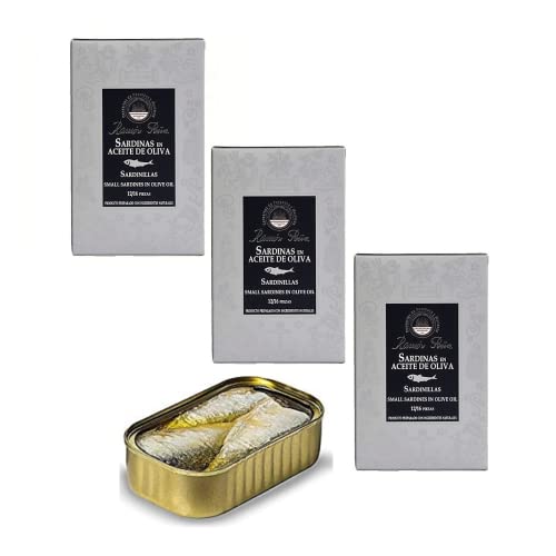 Fischkonserven und Meeresfrüchte | Ramòn Peña® Kleine Sardinen in Olivenöl | Handwerkliche Fischkonserven - 3 Dosen x 115 g (abgetropft 3 x 85 g) | Sardinen in Öl von Generico