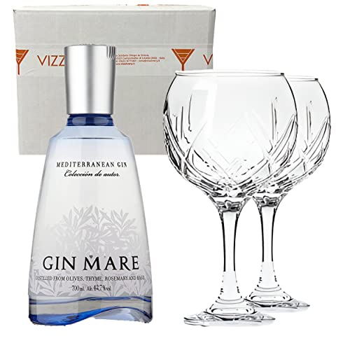 Gin Mare Premium Mediterranean Gin 42,7% Vol. 70 cl - Zwei Borgonovo Glasgläser 620 ml von Generico