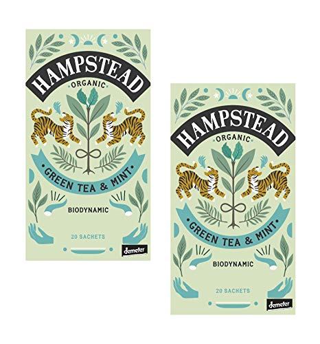 Hampstead Tea | Tè Verde Biologico e Biodinamico con Menta | Mint Green Tea Bags | Tè Verde & Menta - 2 x 20 Bustine di Tè (80 Grammi) von Generico