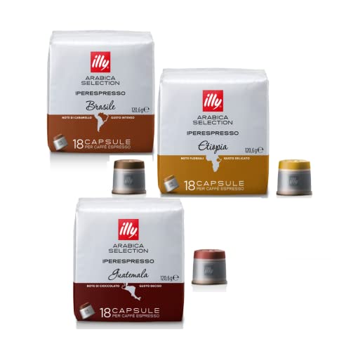 Illy | Iperespresso Arabica: Äthiopien, Brasilien, Guatemala | Iperespresso Single Origin Arabica Tasting - 54 Kapseln für Espressokaffee (361,8 Gramm) von Generico