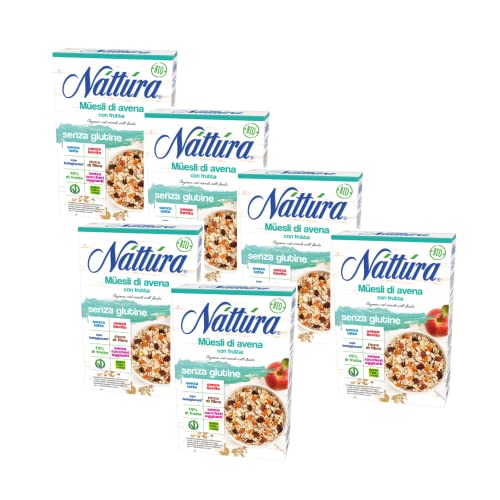 Nattura Bio-Hafer-Müsli mit glutenfreien Früchten und Betaglucanen Proteinquelle Ohne Milch Keine Hefe Kein Zuckerzusatz Kein Palmöl Vegan OK - 6 x 300 Gramm von Generico