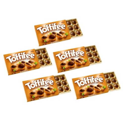 Storch | Toffifee Pralinen Ganze Haselnüsse Überzogene Karamell- und Haselnuss- und Schokoladencreme | Mit Schokolade überzogene Haselnüsse 5 Packungen x 125 Gr von Generico