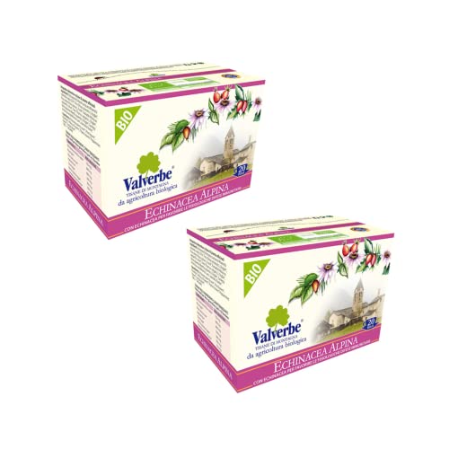 Valverbe® | Infuso Echinacea Alpina | Miscela BIO di Erbe per Tisana | Infusione Echinacea, Pino, Timo e Karkadè - 2 x 20 Filtri (60 Gr) | Tisana Biologica per la Sera von Generico