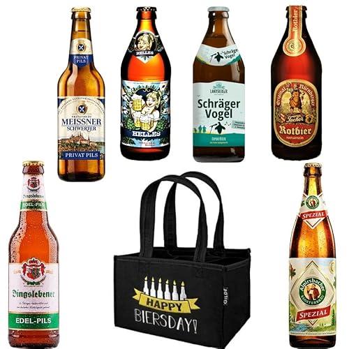 Bierpaket 6 verschiedene Biere aus Deutschland 0,5L und eine Tragetasche (HAPPY BIERSDAY!) Inkl. Mehrwegpfand von Generisch