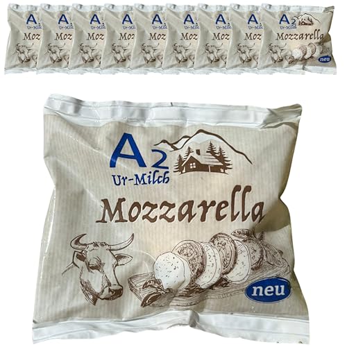 10er Pack A2 Wohlfühl-Milch Mozzarella 250 g (125 g Abtropfgewicht) Vollfettstufe in Salzlake - 100% Frisch von Generisch