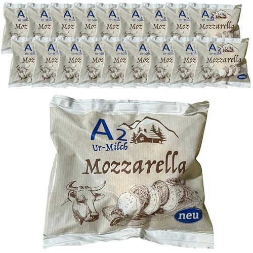 20er Pack A2 Wohlfühl-Milch Mozzarella 250 g (125 g Abtropfgewicht) Vollfettstufe in Salzlake - 100% Frisch von Generisch