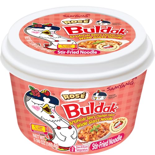 2x Samyang Buldak Rose Flache Glasnudeln 2er Pack (2x154g) | Würzig & Cremig | Koreanische Instant-Nudeln mit Käse & Chili von Generisch