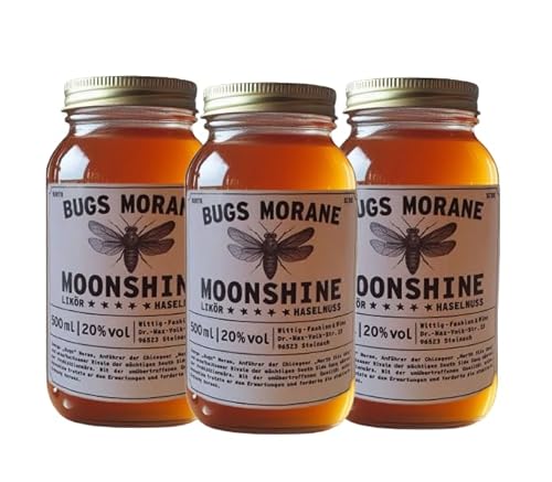 Bugs Morane Moonshine Geschenkset I Partyset I Handgemachter premium Likör nach alter Tradition I Natürliche Zutaten I Schnaps im Mason Jar I “North Side Nuts” I 3 x 500ml von Generisch