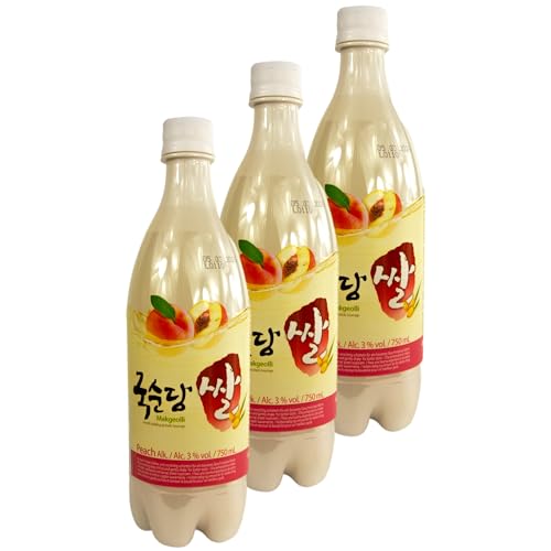 3er Set Original Makgeolli Peach - Koreanischer Reiswein mit Pfirsich Extrakt - Frischer Geschmack und typisch asiatisch Alc. 3% vol, 750ml inkl. Pfand (Direkt aus Korea) von Generisch