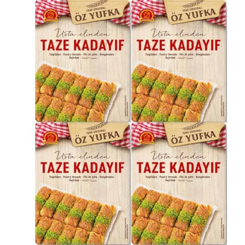 4 PACK X OZYUFKA Frisch Teigfäden Engelshaar Kataifi Kadayif Shredded Fillo Teig Gebäck Kadaifi Fäden Taze Kadayif für Dubai-Schokolade 400 gr von Generisch